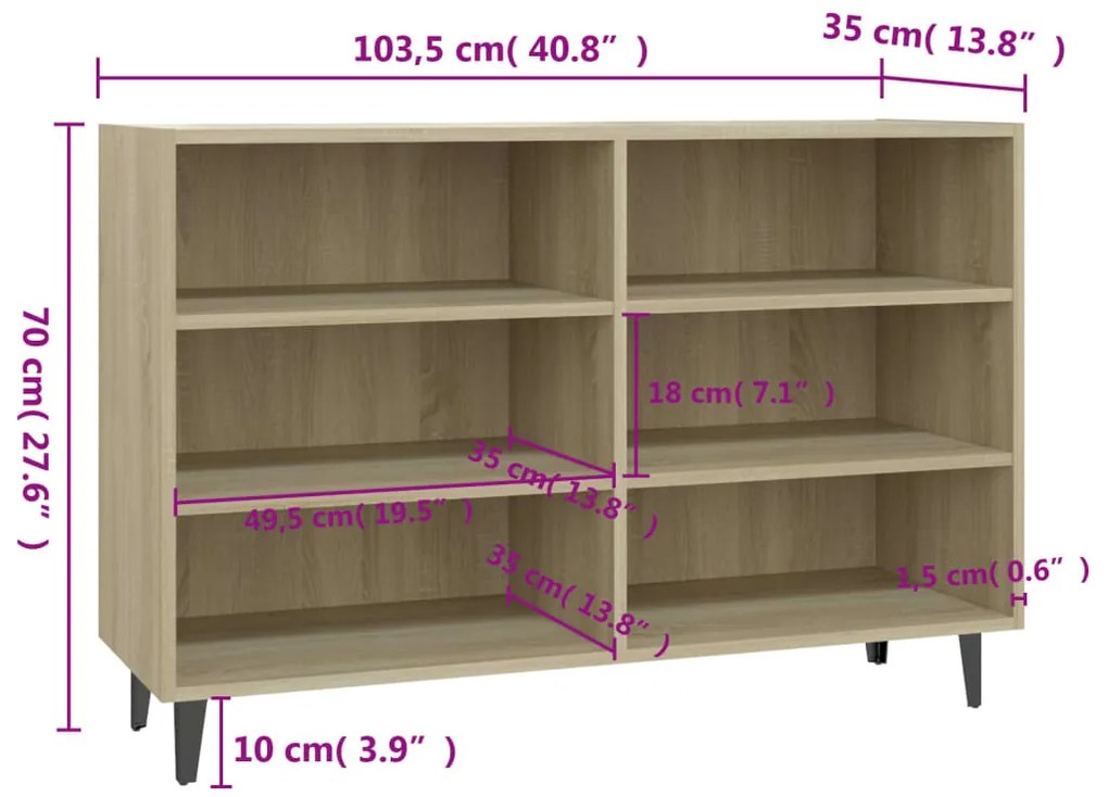 vidaXL Ραφιέρα Sonoma Δρυς 103,5 x 35 x 70 εκ. από Επεξεργ. Ξύλο