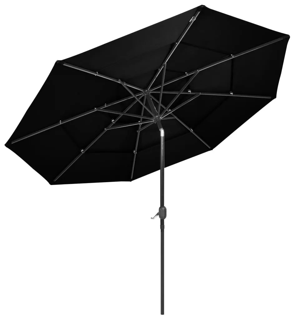 Ομπρέλα 3 Επιπέδων Μαύρη 3 μ. με Ιστό Αλουμινίου - Μαύρο