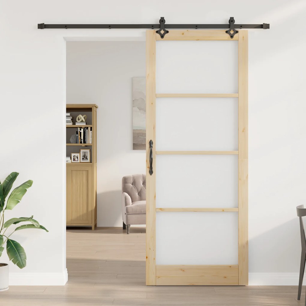 vidaXL Συρόμενη Πόρτα με Σετ Υλικών 93x232 εκ Στερεό Ξύλο Πεύκου