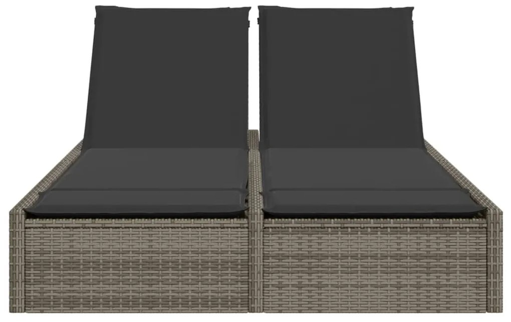 vidaXL Ξαπλώστρα Διπλή Γκρι από Συνθετικό Ρατάν με Μαξιλάρια