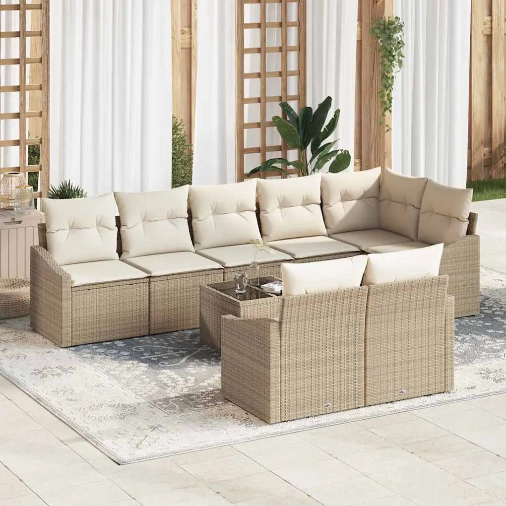 vidaXL Σετ Καναπέ Κήπου 9 pcs Μπεζ Πολυ ράταν