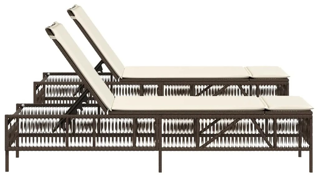 vidaXL Ξαπλώστρες 2 τεμ. Καφέ από Συνθετικό Ρατάν με Μαξιλάρια