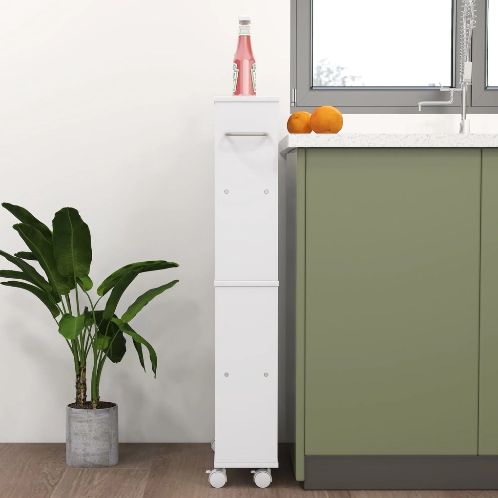 HOMCOM Πολυλειτουργικό ράφι με ροδάκια, στενό σχεδιασμό, 4 ράφια, 45x15x91 cm, Λευκό