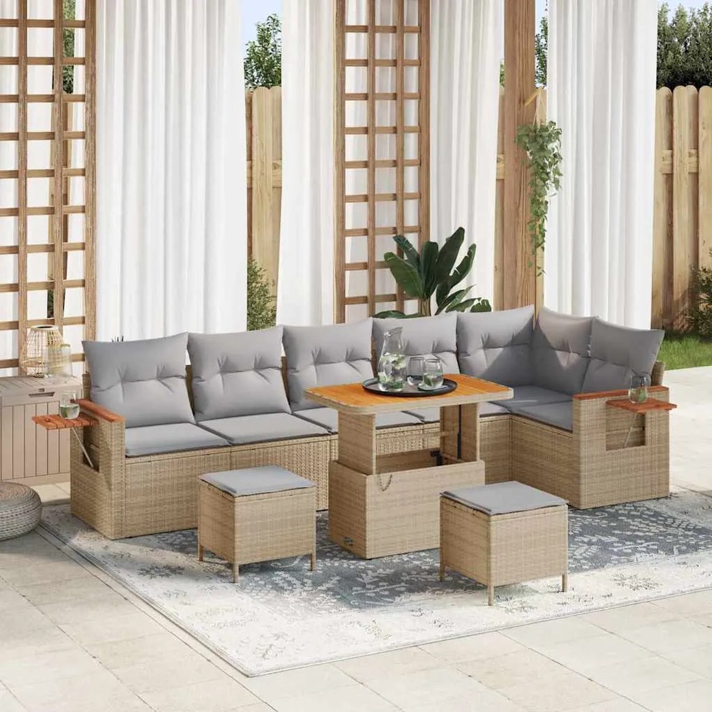 vidaXL Σετ Καναπέ Κήπου 9 pcs μπεζ και ανοιχτό γκρι 90 x 55 x 71 cm