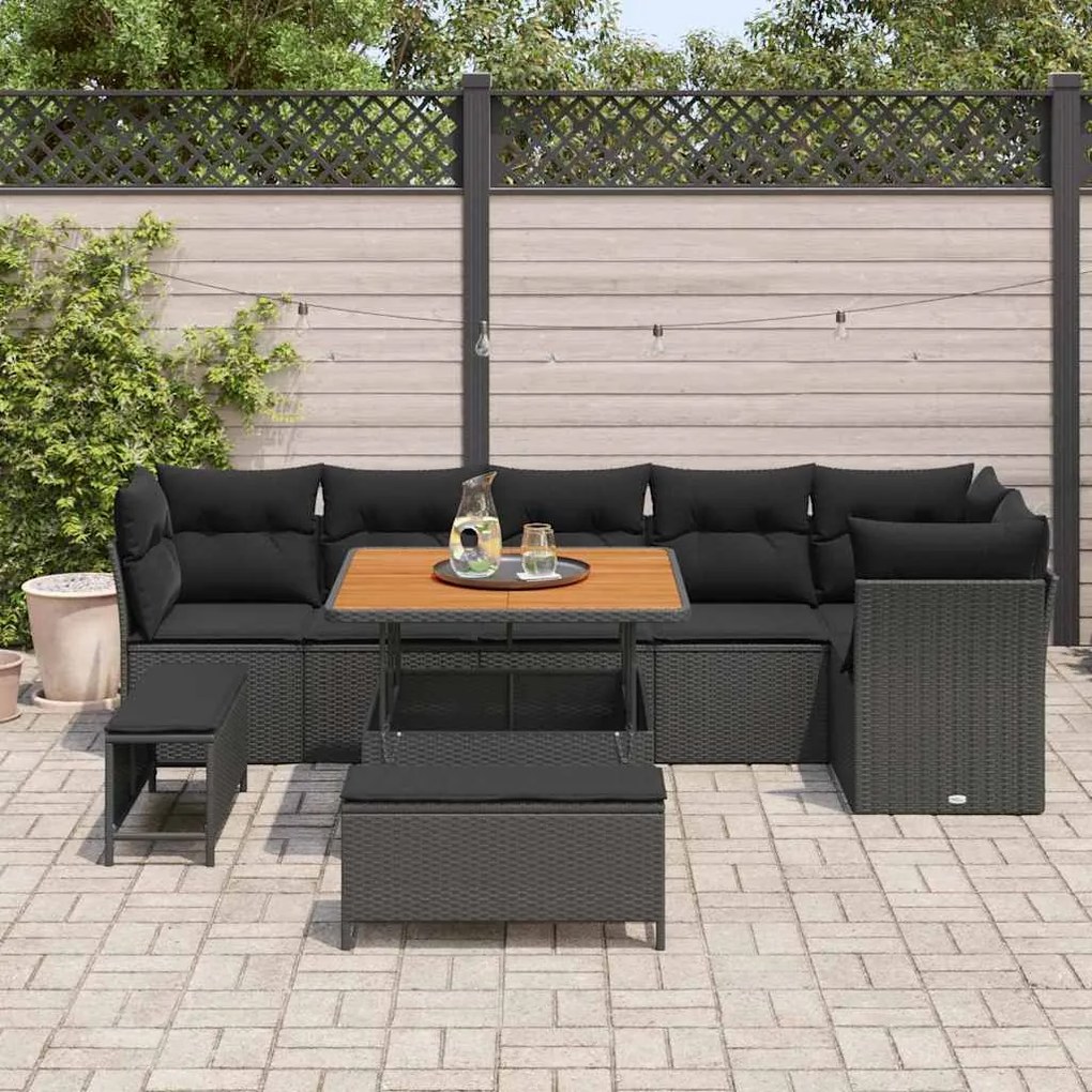 vidaXL Σετ Καναπέ Κήπου 9 pcs Μαύρο συνθετικό ρατάν