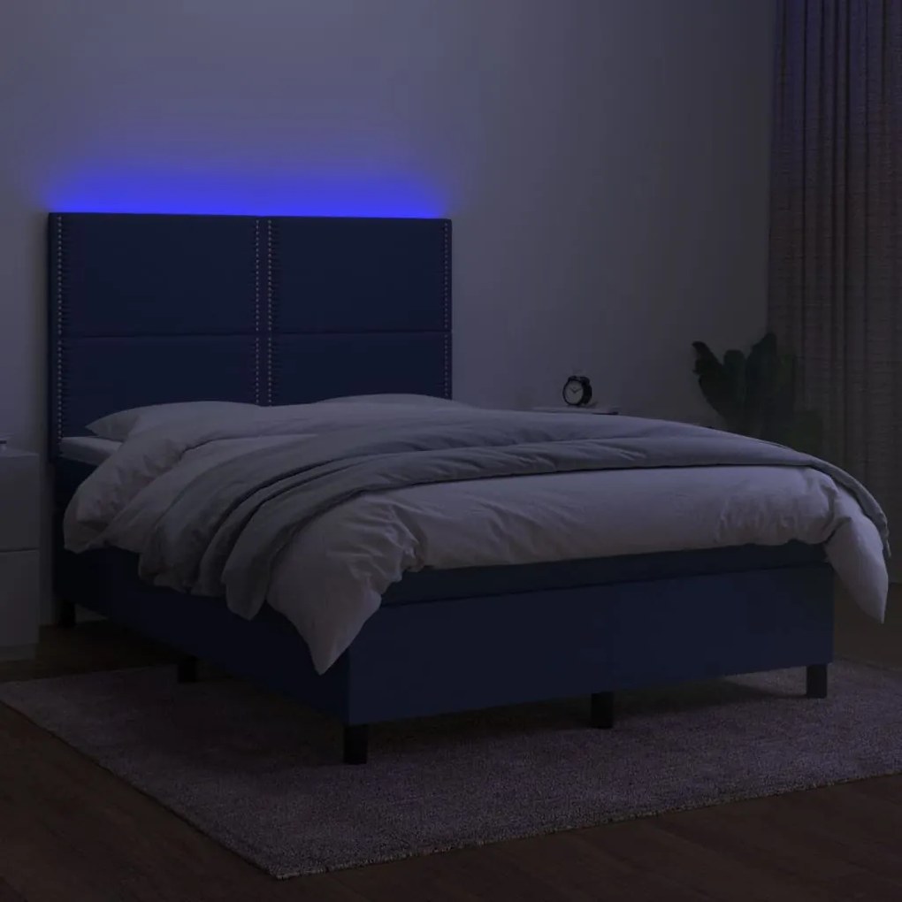 ΚΡΕΒΑΤΙ BOXSPRING ΜΕ ΣΤΡΩΜΑ &amp; LED ΜΠΛΕ 140X200 ΕΚ. ΥΦΑΣΜΑΤΙΝΟ 3134803