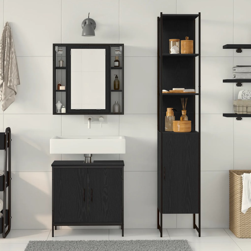 vidaXL Ντουλάπα Νιπτήρα Μπάνιου Μαύρο Δρυ 60x30x60 εκ. Επεξεργασμένο Ξύλο