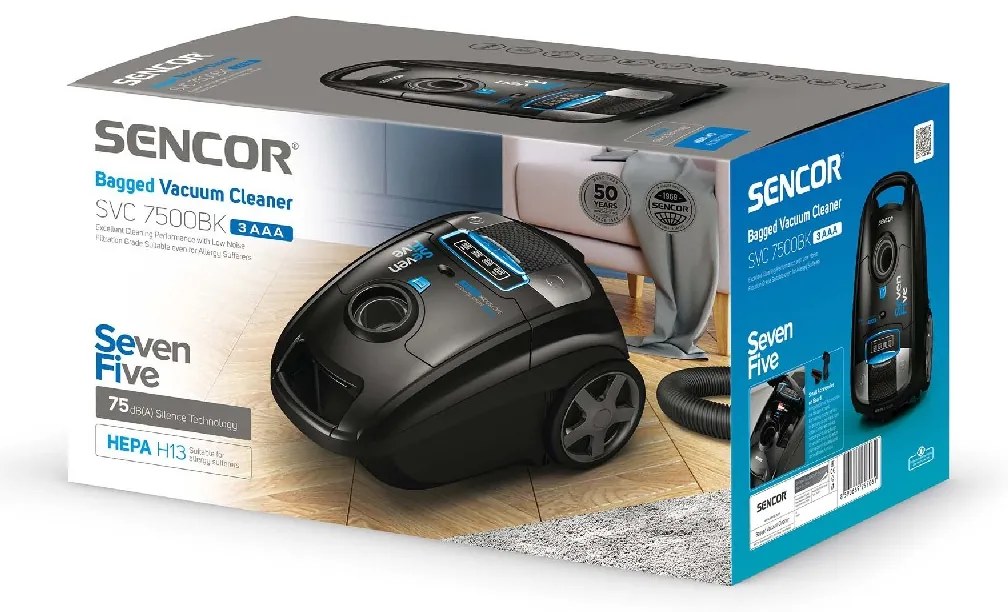 Ηλεκτρική Σκούπα Sencor SVC 7500BK 3AAA ECO 750W Yψηλής Aπόδοσης με Σακούλα HEPA H13