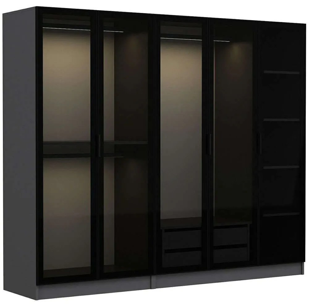 Ντουλάπα Πεντάφυλλη Kale 506MNR2586 225x52x190cm Anthracite-Black Πεντάφυλλη