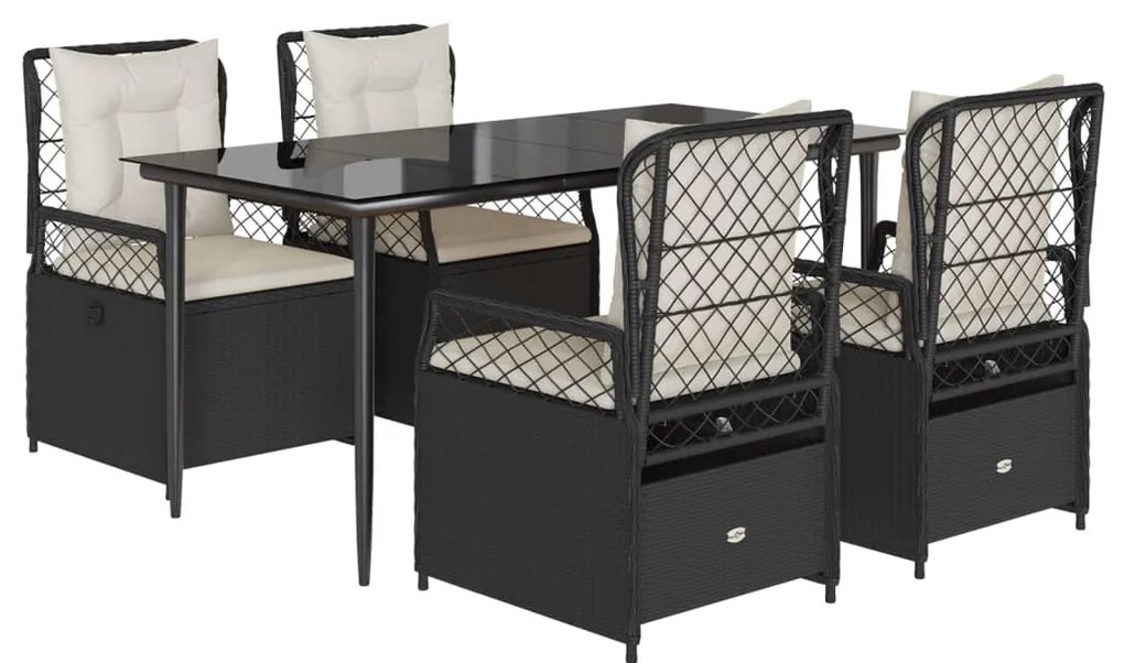 vidaXL Σετ Τραπεζαρίας Κήπου 5 Τεμαχίων Μαύρο Συνθ. Ρατάν με Μαξιλάρια