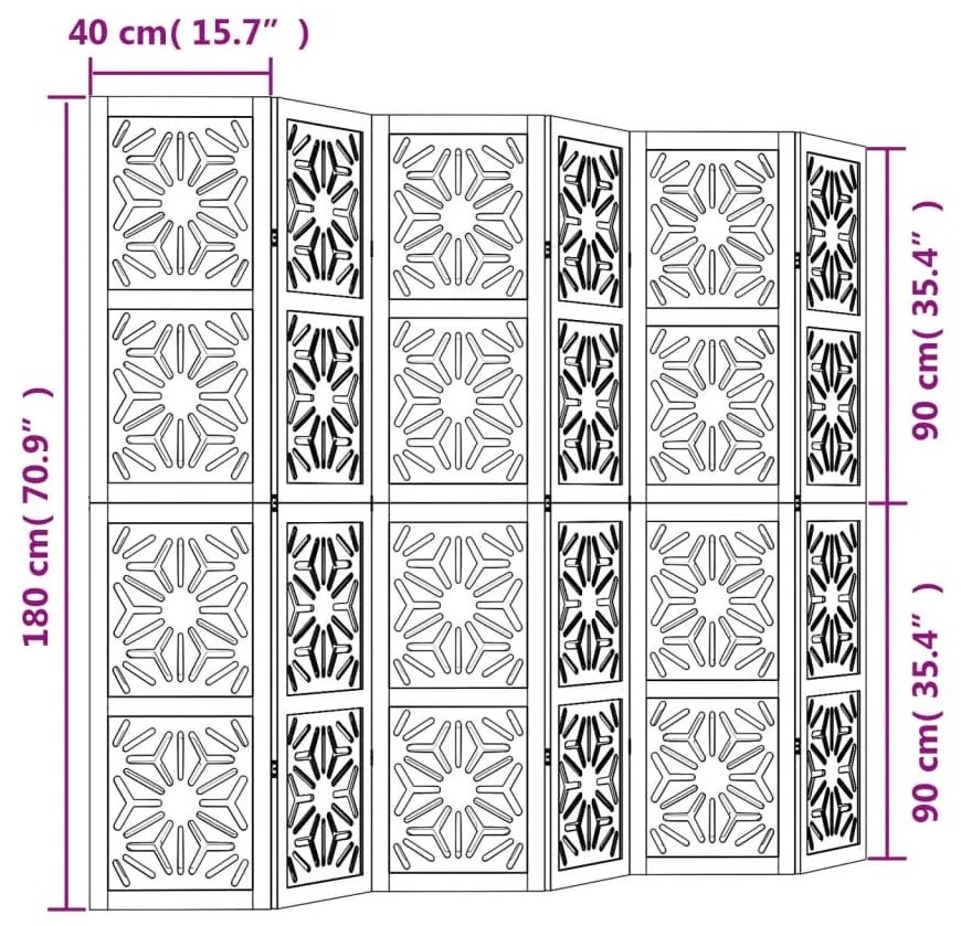 Διαχωριστικό Χώρου με 6 Πάνελ Καφέ/Μαύρο Μασίφ Ξύλο Παυλώνιας - Καφέ