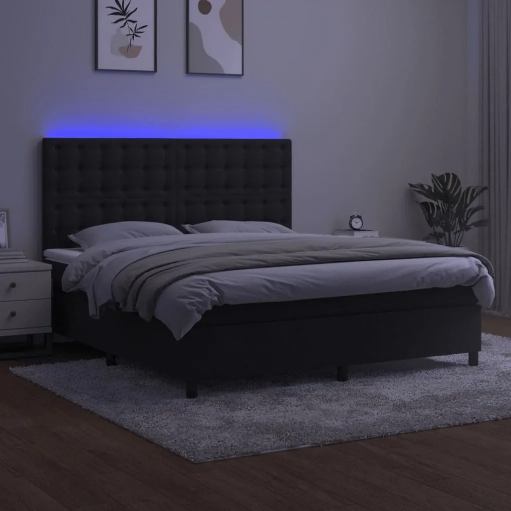 vidaXL Κρεβάτι Boxspring με Στρώμα & LED Μαύρο 160x200 εκ. Βελούδινο