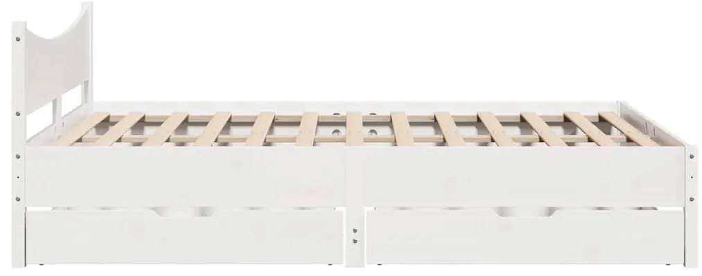 vidaXL Πλαίσιο Κρεβατιού Συρτάρια Λευκό 140x200 εκ. Μασίφ Ξύλο Πεύκου
