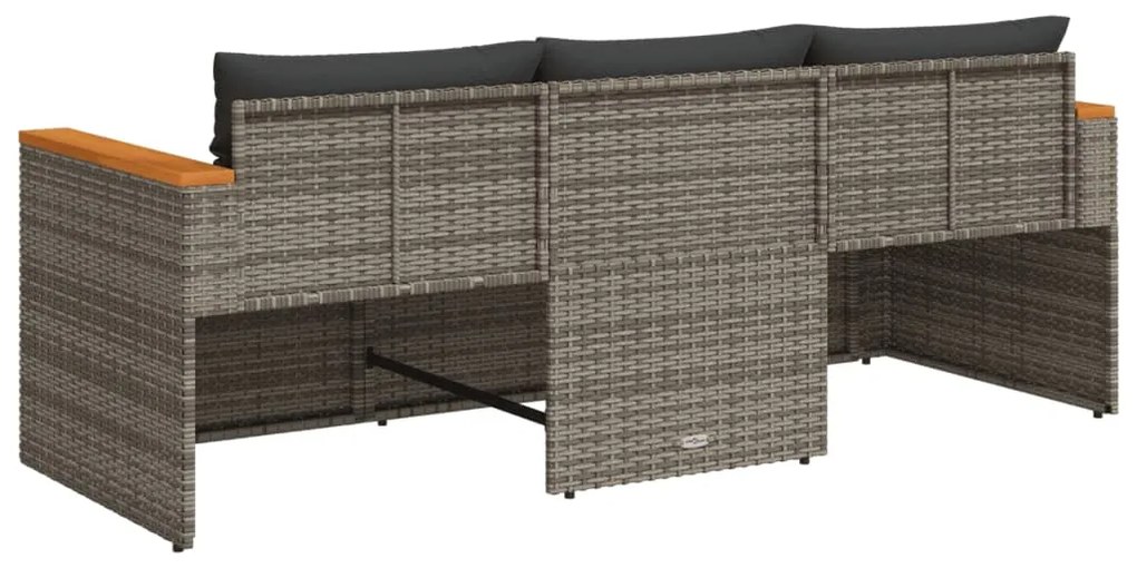 vidaXL Καναπές Κήπου Τριθέσιος Γκρι από Συνθετικό Ρατάν με Μαξιλάρια