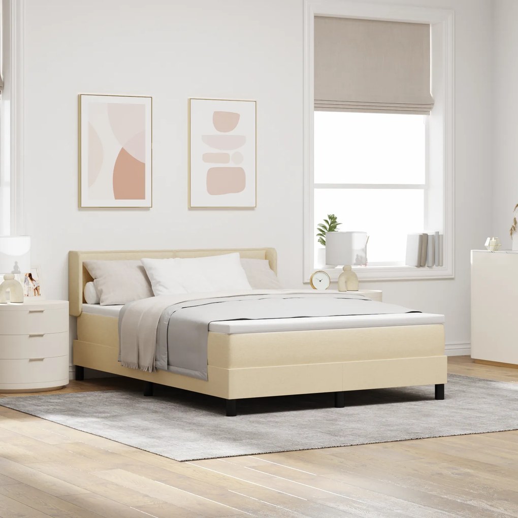 vidaXL Κρεβάτι Box Spring με Στρώμα Κρεμ, 160 x 200 cm, Ύφασμα