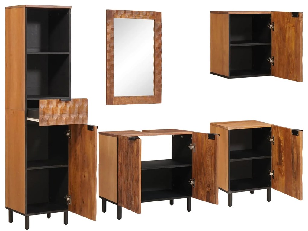 vidaXL Σετ Μπάνιου με συρτάρι με ράφι Καφέ Ακακία Στερεό ξύλο μάνγκο