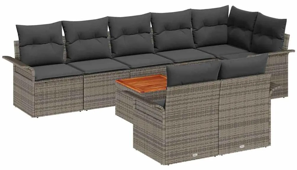 vidaXL Σετ Καναπέ Κήπου με μαξιλάρι 9 pcs Γκρι συνθετικό ρατάν