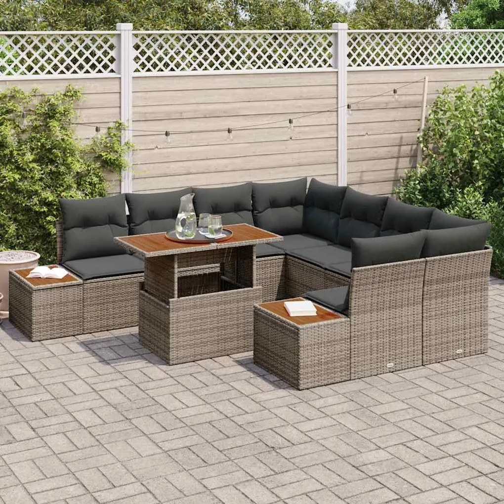 vidaXL Σέτ φαγητού για κήπο 9 pcs Γκρι, Καφέ 100 x 55 x 73 εκ