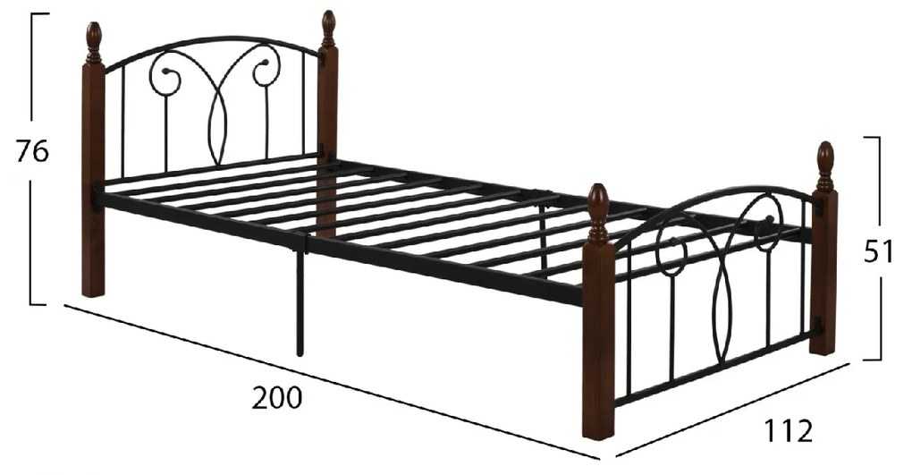 ΚΡΕΒΑΤΙ SUZIE HM600 ΜΕΤΑΛΛΟ ΞΥΛΟ ΓΙΑ ΣΤΡΩΜΑ 110Χ190 εκ.