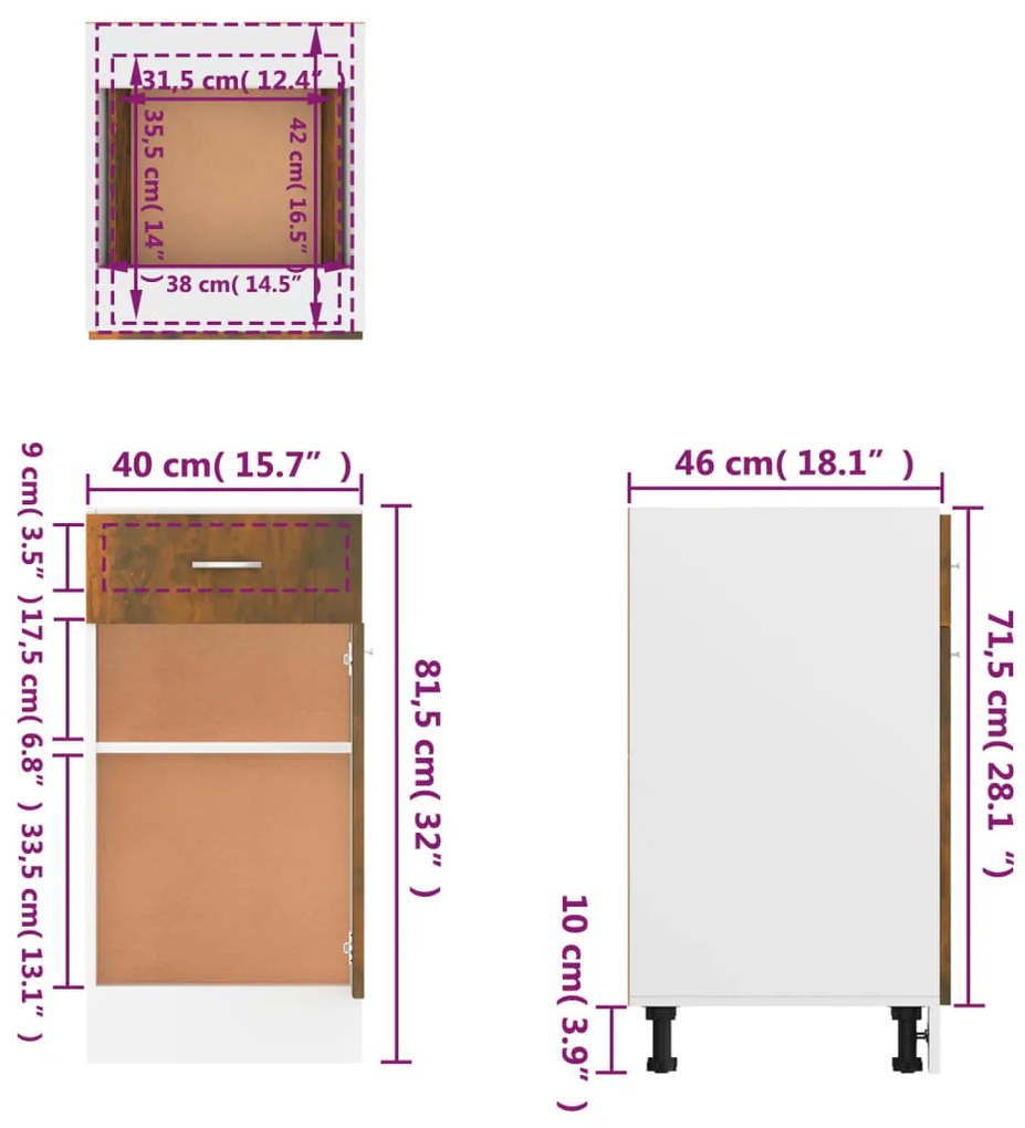 Έπιπλο Με Συρτάρι Καπνιστή Δρυς 40x46x81,5 εκ. Επεξεργ. Ξύλο - Καφέ