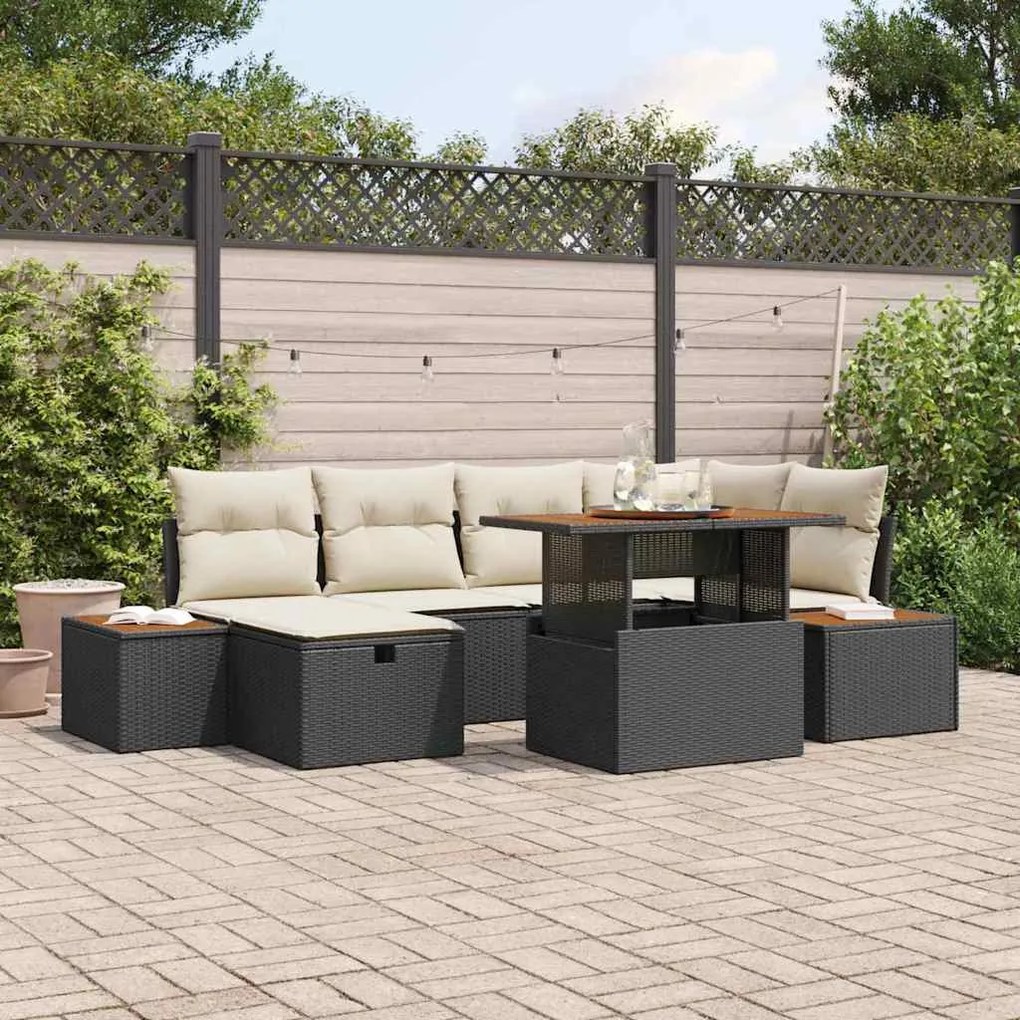 vidaXL Σετ Καναπέ Κήπου Ρυθμιζόμενο ύψος 7 pcs Μαύρο συνθετικό ρατάν