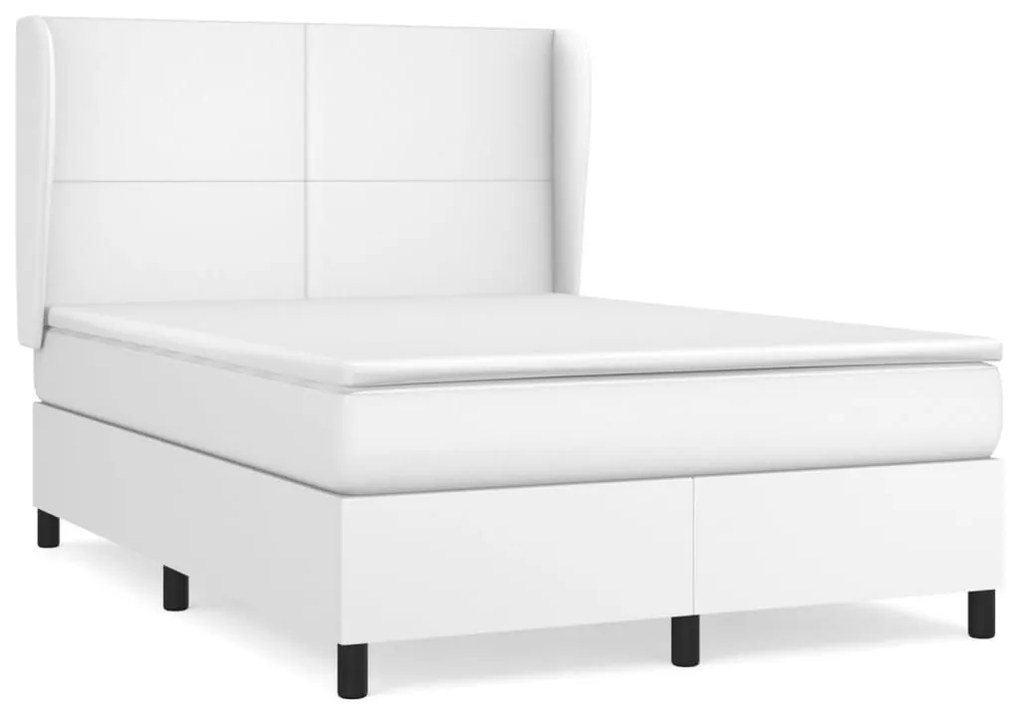 Κρεβάτι Boxspring με Στρώμα Λευκό 140x200εκ.από Συνθετικό Δέρμα - Λευκό