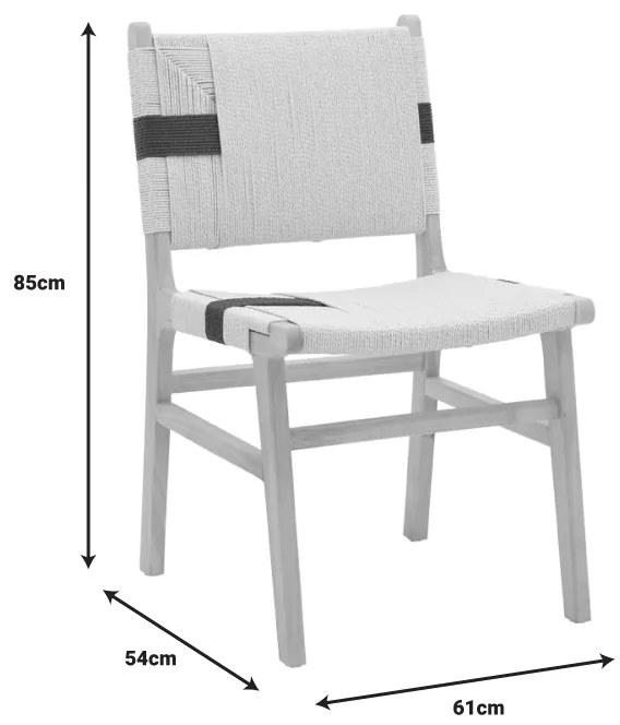 Καρέκλα Julien pakoworld rubberwood και επένδυση με σχοινί σε φυσικό-μαύρο χρώμα 61x54x85εκ - 263-000036
