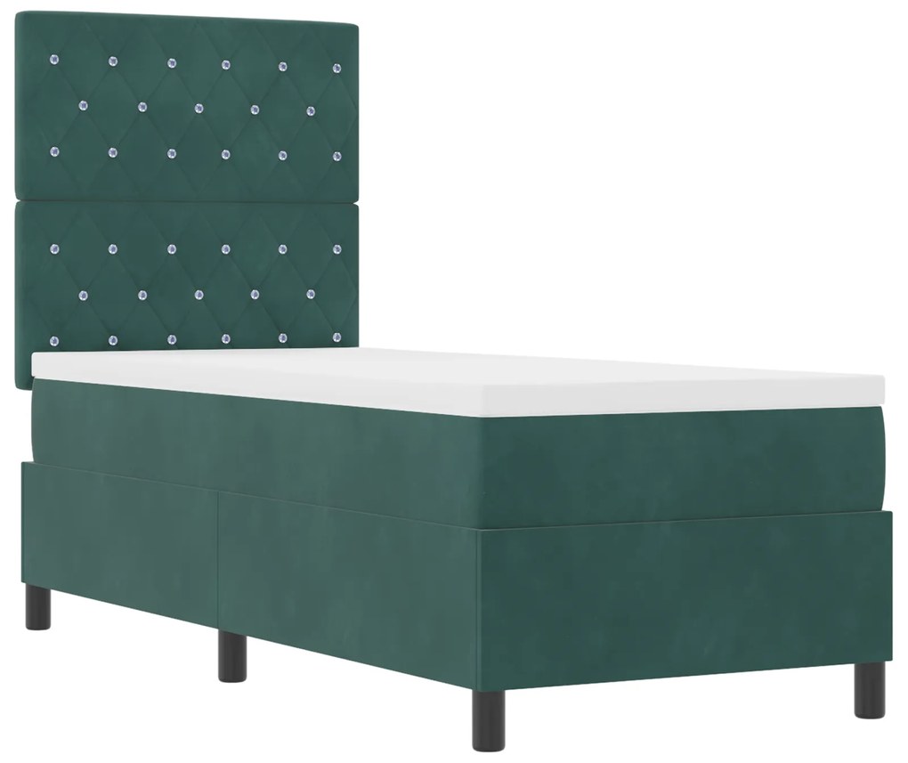 vidaXL Κρεβάτι Box Spring με Στρώμα & LED Σκούρο Πράσινο 80x200 εκ Βελούδο
