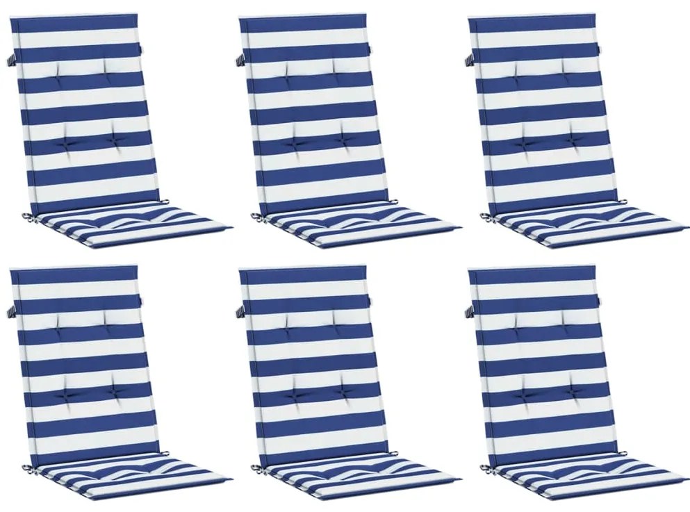 vidaXL Μαξιλάρια Καρέκλας με Ψηλή Πλάτη 6 τεμ. Μπλε/Λευκά Ριγέ Ύφασμα