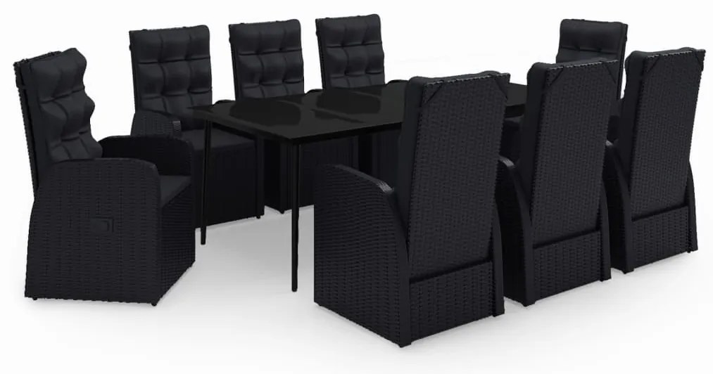 vidaXL Σετ Τραπεζαρίας Κήπου 9 τεμ Μαύρο με Μαξιλάρια