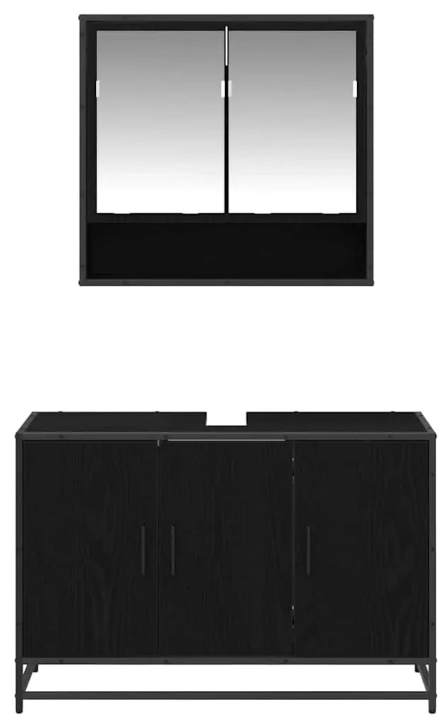 vidaXL Σετ Επίπλων Μπάνιου με ράφι 2 pcs Μαύρη Οξυά Επεξεργασμένο ξύλο