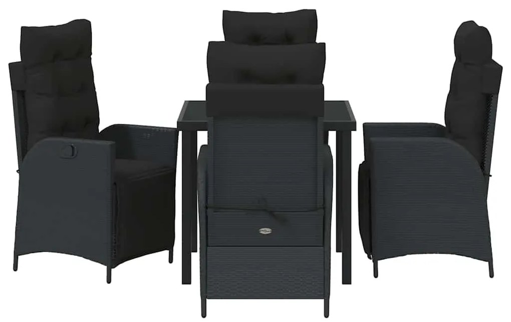 vidaXL Σέτ φαγητού για κήπο με μαξιλάρι 5 pcs Μαύρο συνθετικό ρατάν