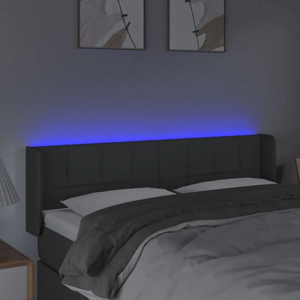 vidaXL Κεφαλάρι Κρεβατιού LED Σκούρο Γκρι 147x16x78/88 εκ. Υφασμάτινο