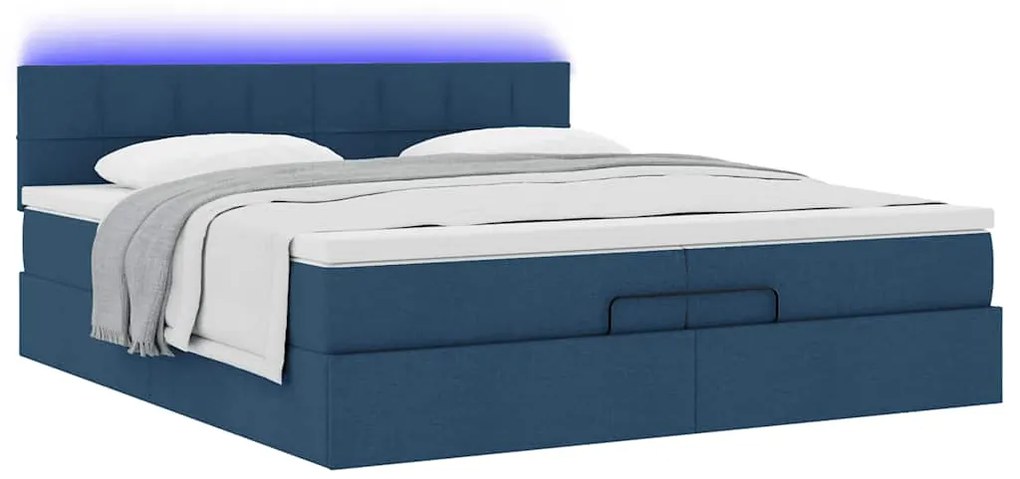 vidaXL Οθωμανικό κρεβάτι με στρώματα & LEDs Μπλε 200x200cm ύφασμα