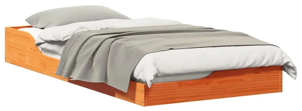 vidaXL Σκελετός Κρεβατιού Κερωτό καφέ 75 x 190 cm Στερεά ξυλεία πεύκου