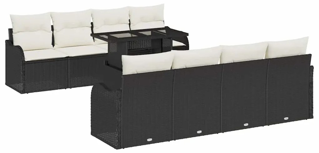 vidaXL Σετ Καναπέ Κήπου 9 κομματιών με Μαξιλάρια Μαύρο Πολυ Ράττον