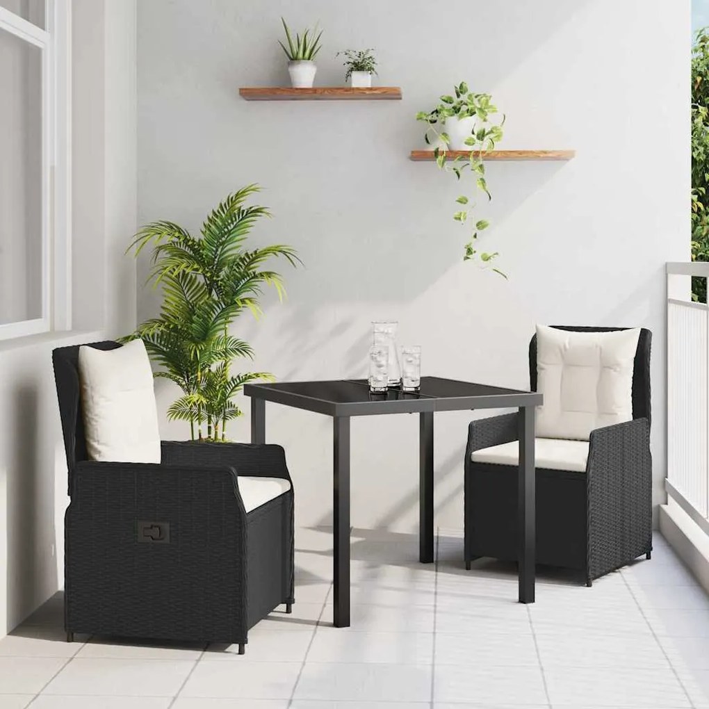 vidaXL Σέτ φαγητού για κήπο 3 pcs Μαύρο συνθετικό ρατάν