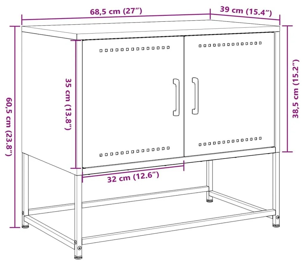 Έπιπλο Τηλεόρασης Πράσινο Λαδί 68,5x39x60,5 εκ. από Ατσάλι - Πράσινο