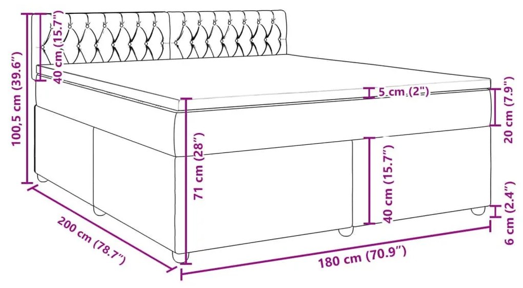 Κρεβάτι Boxspring με Στρώμα Μαύρο 180x200 εκ. Υφασμάτινο - Μαύρο