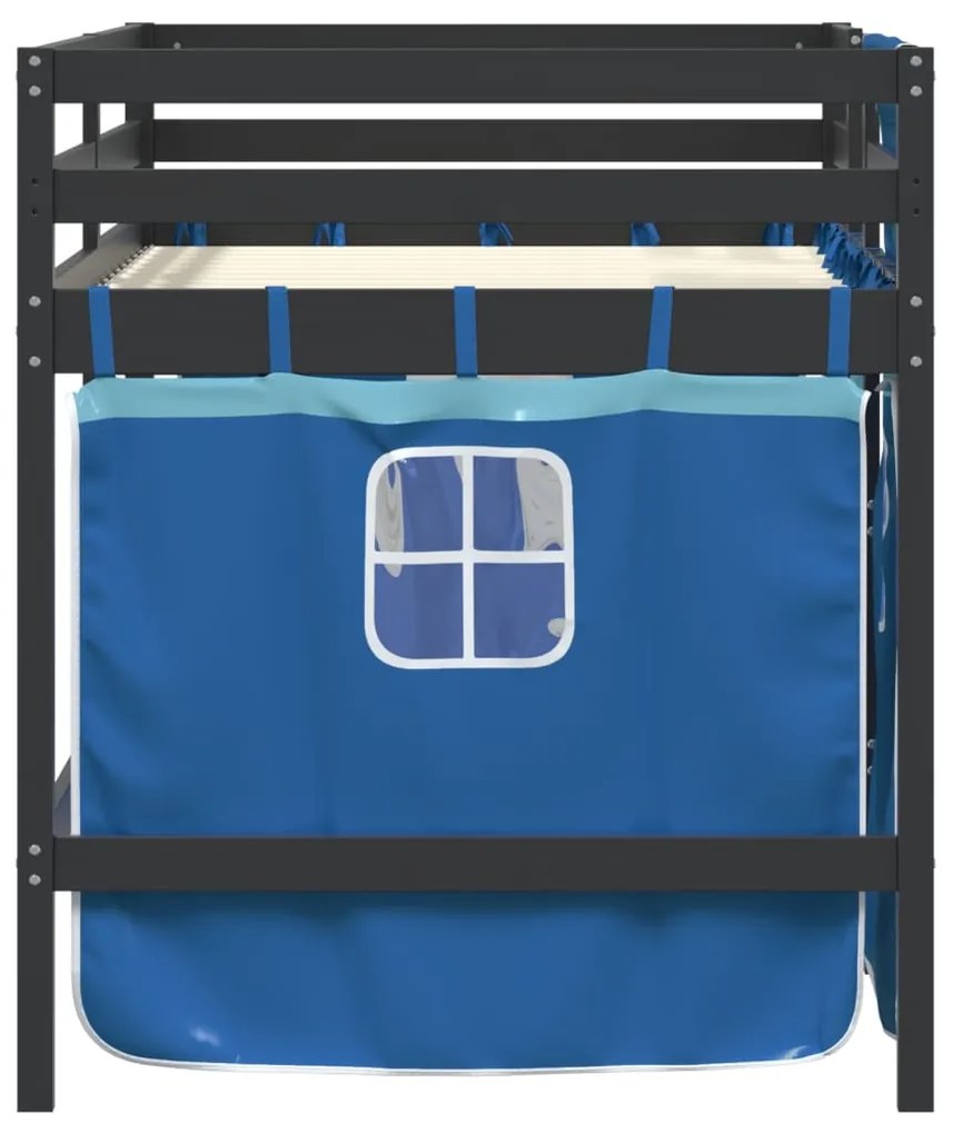 vidaXL Υπερυψ. Κρεβάτι με Κουρτίνες Μπλε 90x200 εκ. Μασίφ Ξύλο Πεύκου