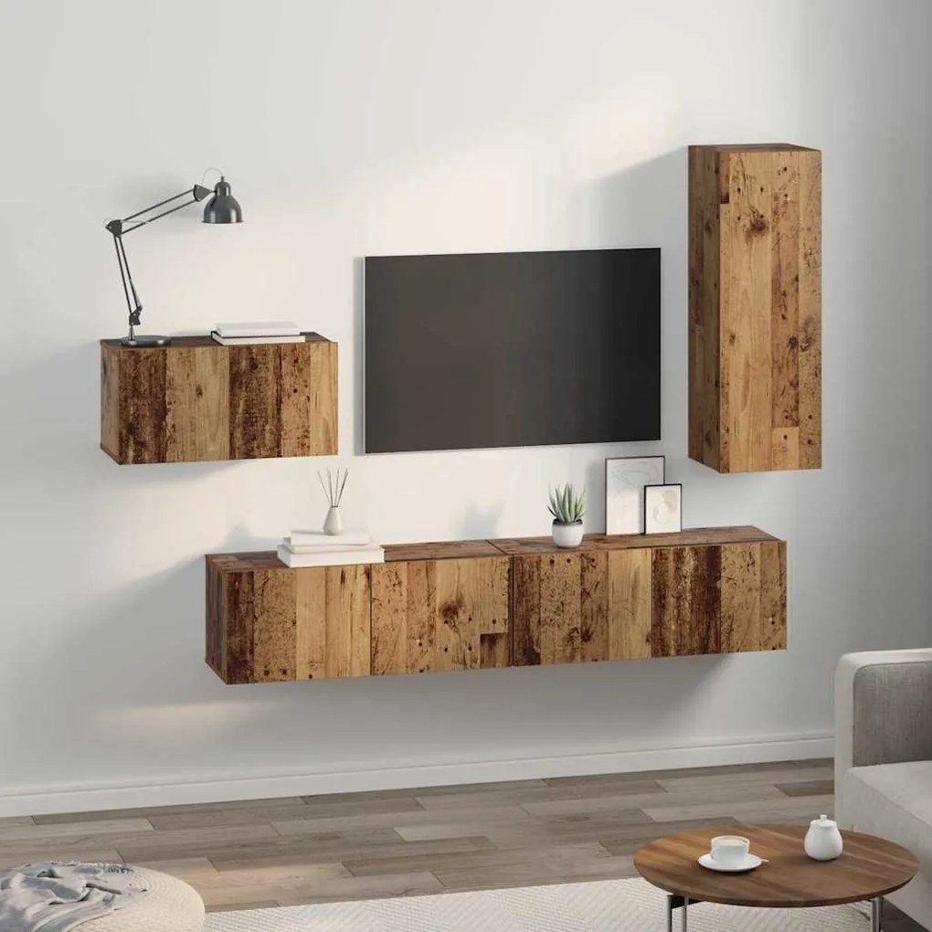 vidaXL Σετ επίπλου τηλεόρασης 4 pcs Παλαιό ξύλο 30.5 x 30 x 90 cm