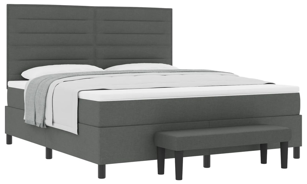 vidaXL Κρεβάτι Box Spring με Στρώμα & Πάγκο Σκούρο Γκρι 180x200 εκ. Υφάσματος