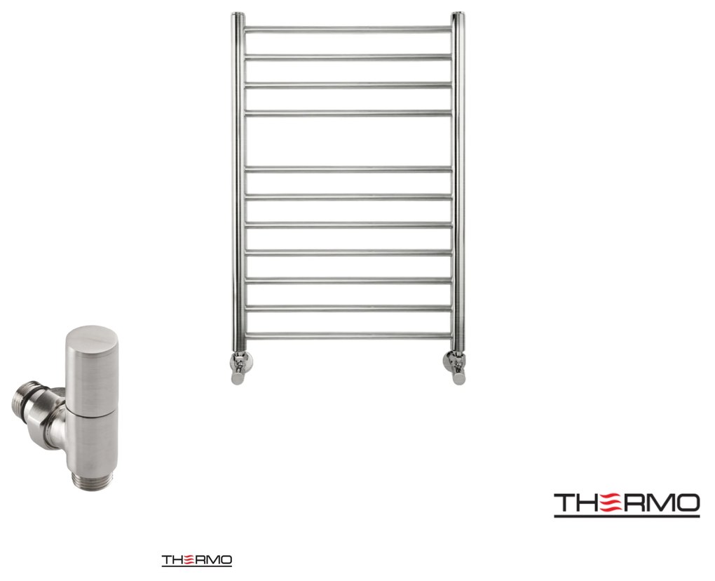 Thermo BELLAVIA Θερμαινόμενη πετσετοκρεμάστρα από ανοξείδωτο χάλυβα με υδραυλική λειτουργία, 75x50cm Inox Brushed