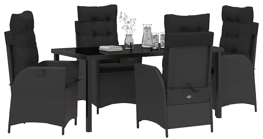 vidaXL Σέτ φαγητού για κήπο με μαξιλάρι 5 pcs Μαύρο συνθετικό ρατάν
