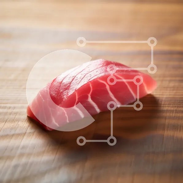 Σετ των 2 Intra Συλλεκτικό Ξύλινο Παζλ Plywood  4mm - Φρέσκια φέτα σούσι τόνου σε ξύλινη επιφάνεια Σε Ξύλινο Κουτί - Διαστάσεις: 10x10 cm – 25 κομμάτια