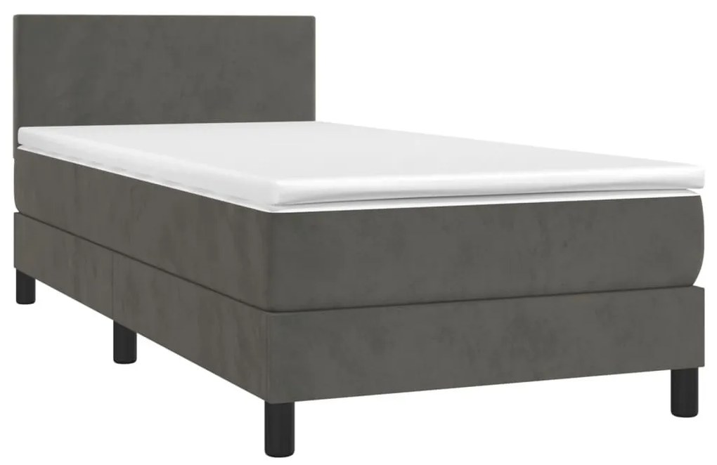 Κρεβάτι Boxspring με Στρώμα Σκούρο Γκρι 90x190 εκ. Βελούδινο - Γκρι