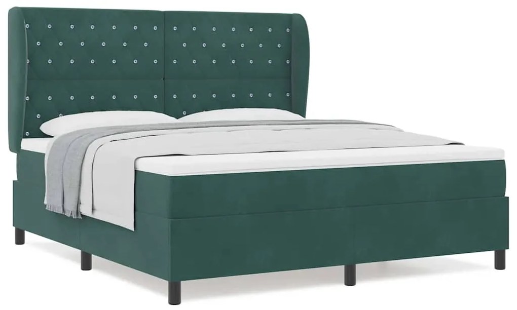 vidaXL Κρεβάτι με ελατήρια Σκούρο πράσινο 180 x 200 cm Βελούδο