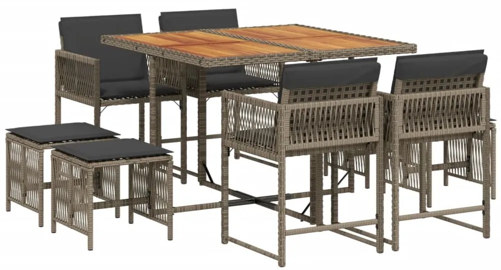 vidaXL Σετ Τραπεζαρίας Κήπου 9 τεμ. Γκρι Συνθ. Ρατάν με Μαξιλάρια