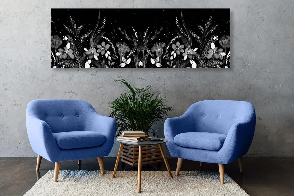 Εικόνα με λουλουδένιο στολίδι σε μαύρο & άσπρο - 120x40