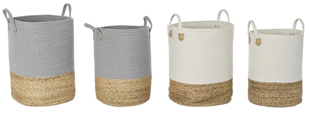Σετ Καλαθιών DKD Home Decor Λευκό Φυσικό Ανοιχτό Γκρι Φυσική ίνα (2 Τεμάχια) (x2)